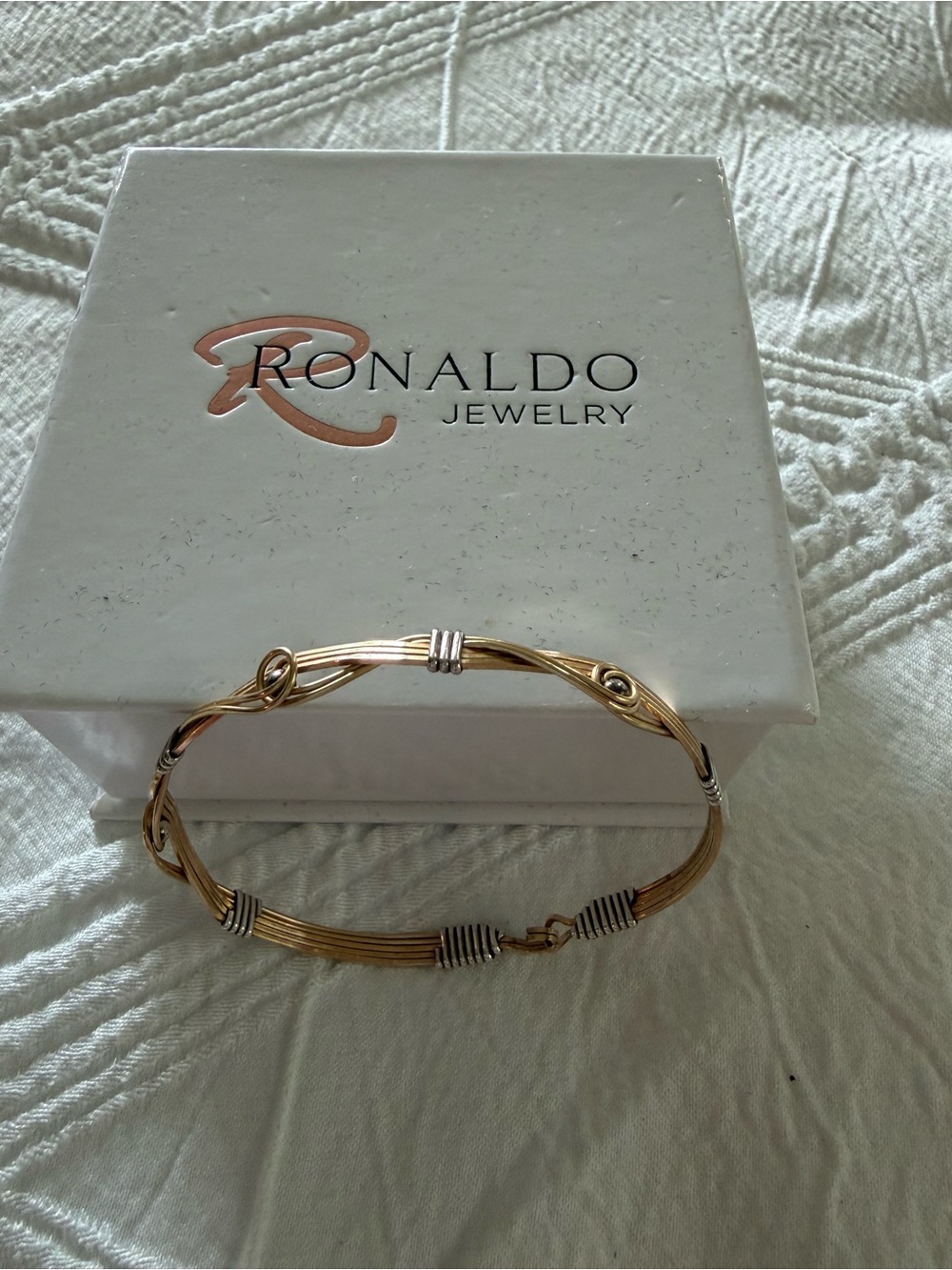 Ronaldo Jewelry Two-Tone Wire Wrapped Bangle Bracelet
